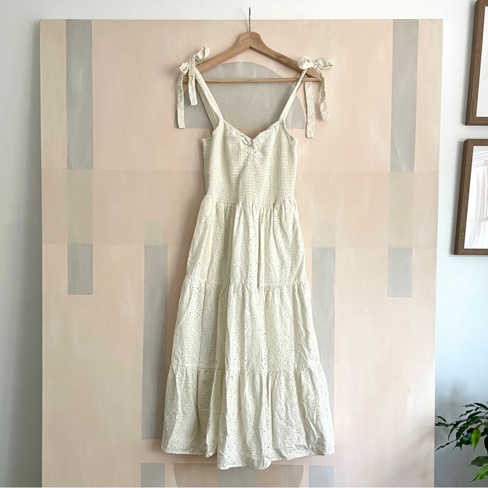 Madewell Eyelet Lucie Tie Strap Tiered Midi Maxi Dress, White, Size XS